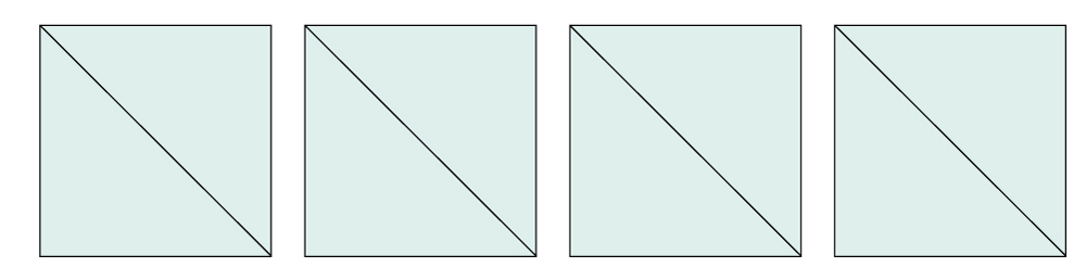 Small fabric squares with diagonal lines drawn