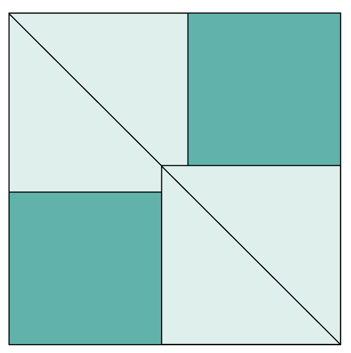 Flying Geese layout with two small squares on large square