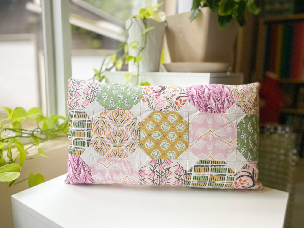 Straight line quilting with painter’s tape on a pillow