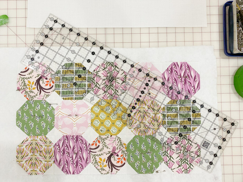 Ruler used to measure 2 inch spacing for straight line quilting on pillow top