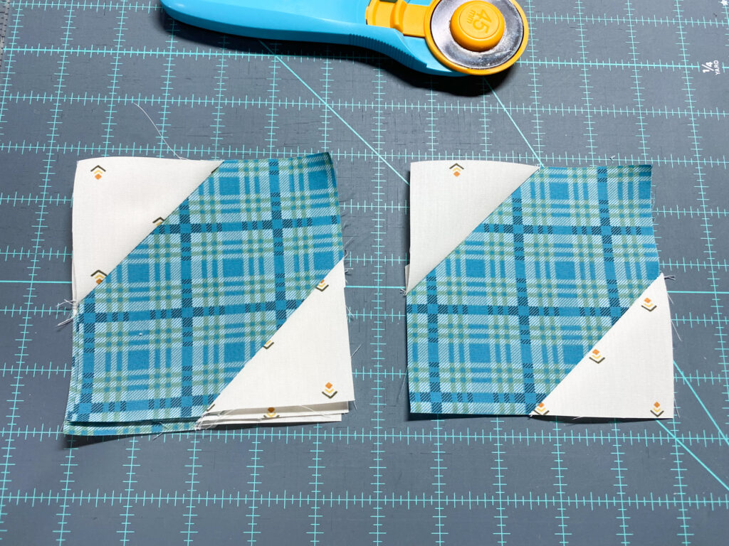 stitch and flip quilt units pressed and trimmed