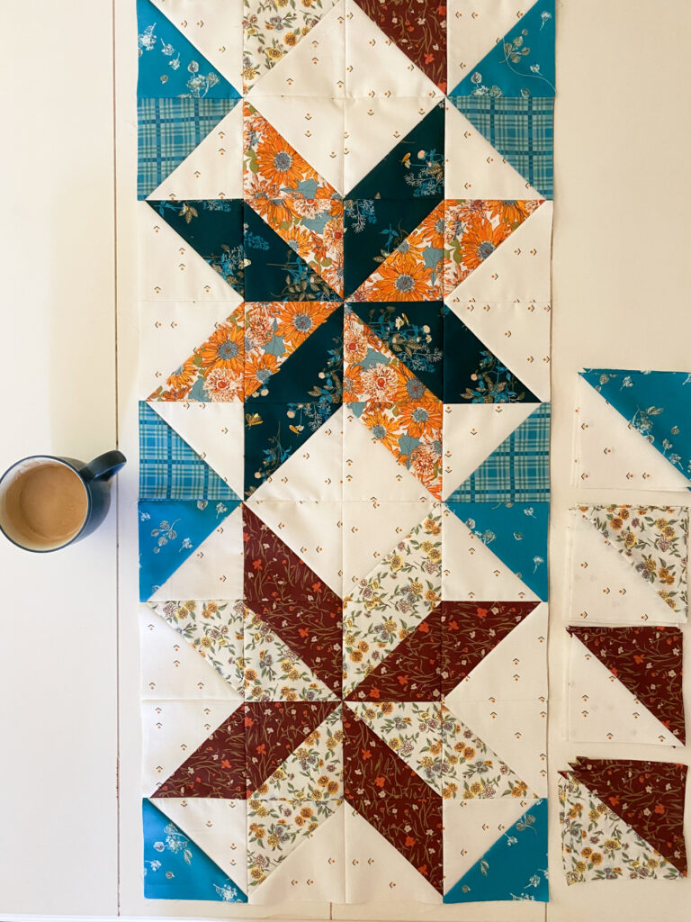 Charm Star Quilt Progress with Heirloom Fabric by Sharon Holland