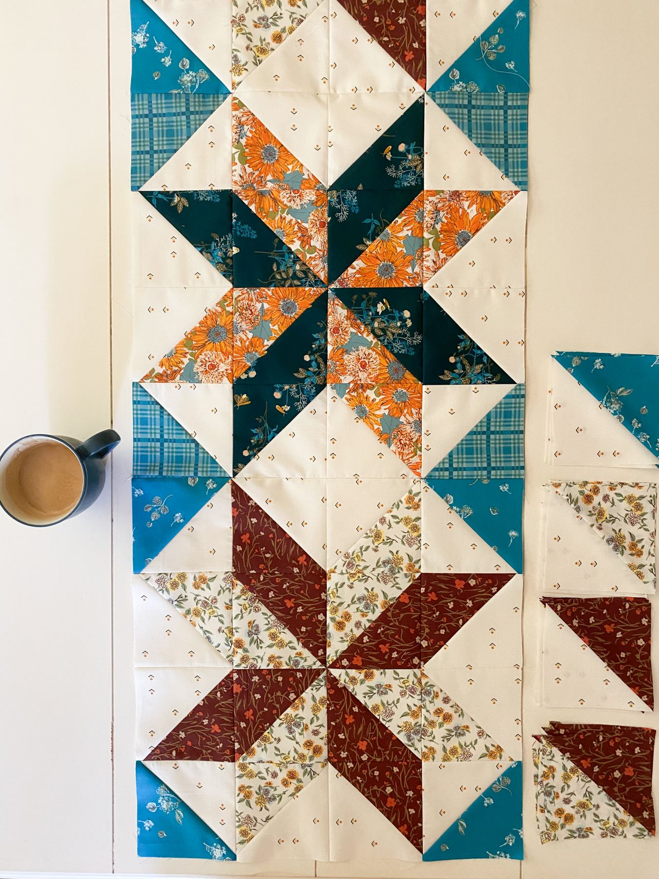Charm Star Quilt Progress with Heirloom Fabric by Sharon Holland