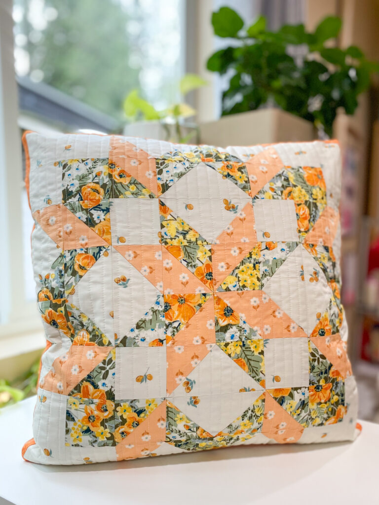 Carpenter Star Pillow made with Heirloom fabric by Sharon Holland